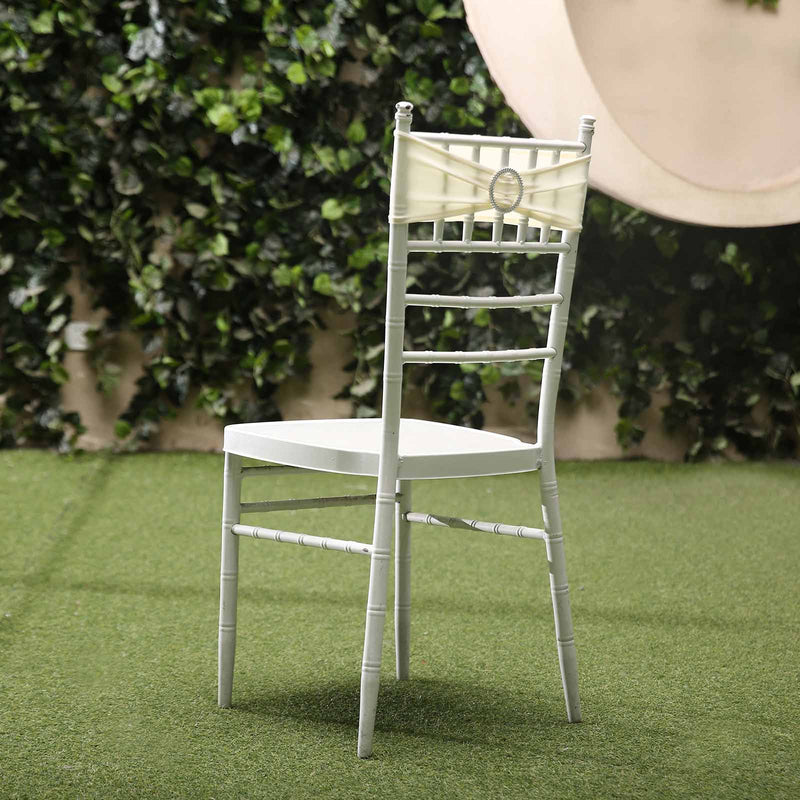 5 pcs Spandex Chair Sashes with Silver Round Buckle Brooches