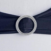 5 pcs Spandex Chair Sashes with Silver Round Buckle Brooches