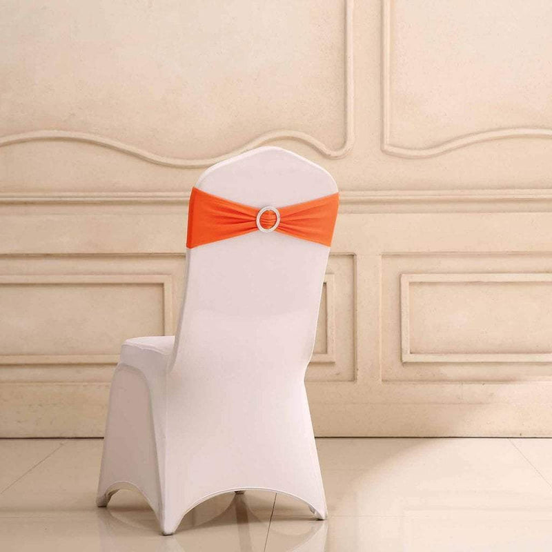 5 pcs Spandex Chair Sashes with Silver Round Buckle Brooches