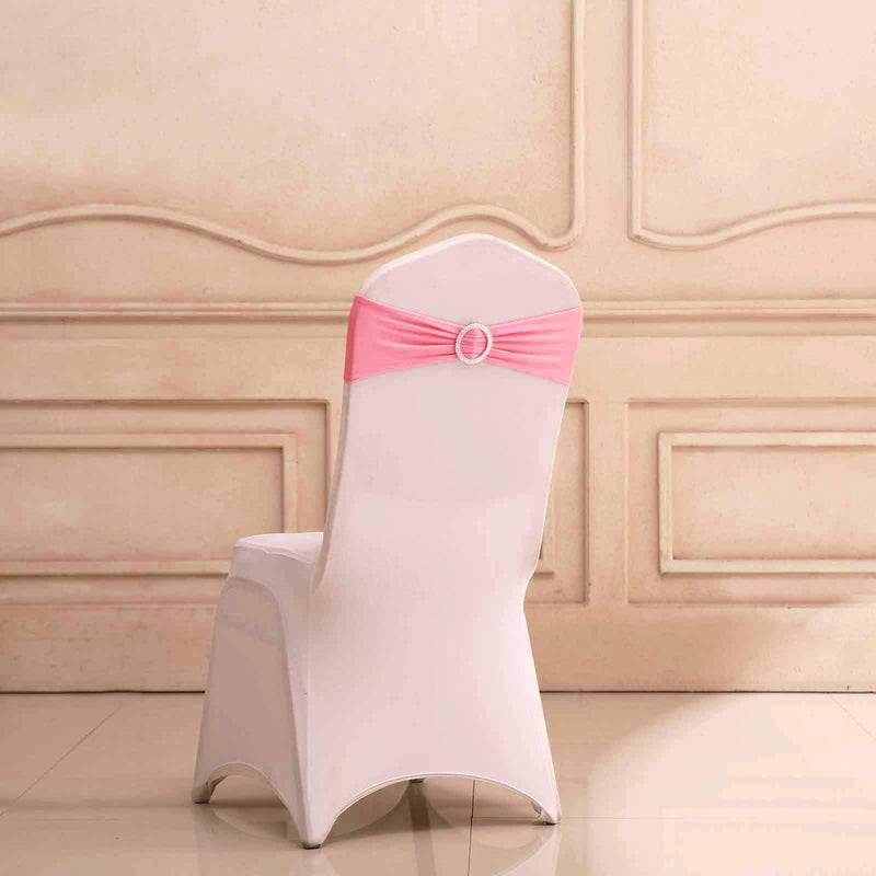5 pcs Spandex Chair Sashes with Silver Round Buckle Brooches