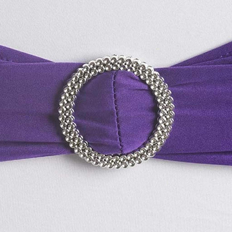 5 pcs Spandex Chair Sashes with Silver Round Buckle Brooches