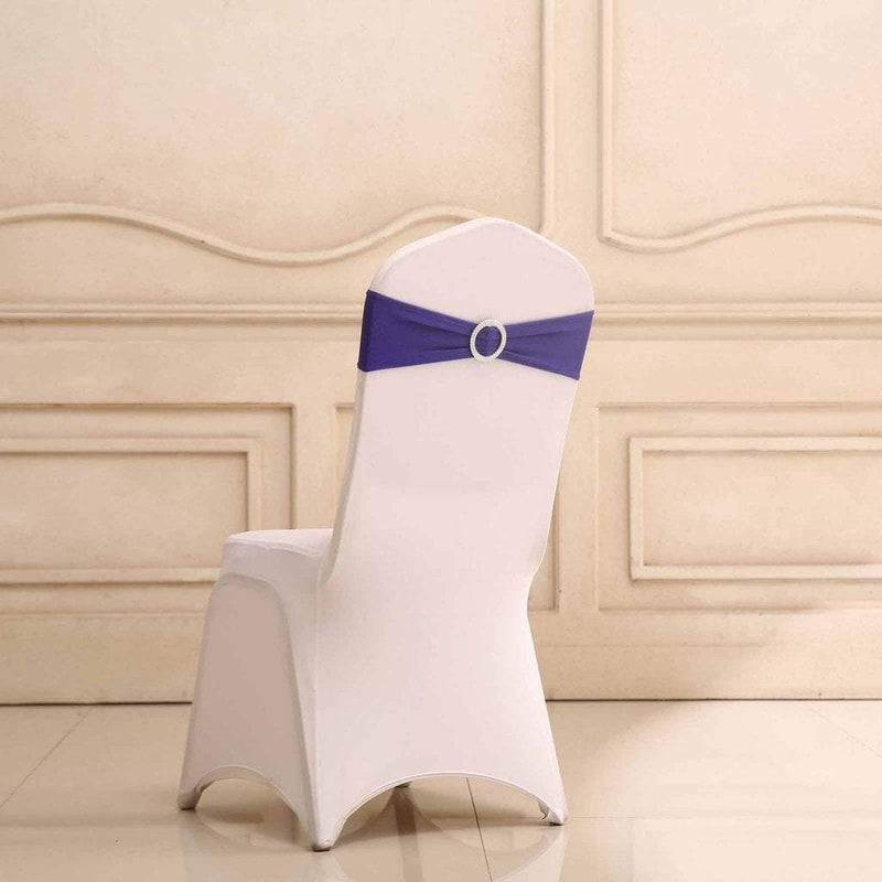 5 pcs Spandex Chair Sashes with Silver Round Buckle Brooches