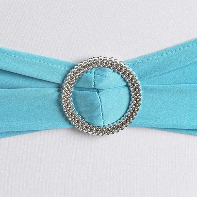 5 pcs Spandex Chair Sashes with Silver Round Buckle Brooches