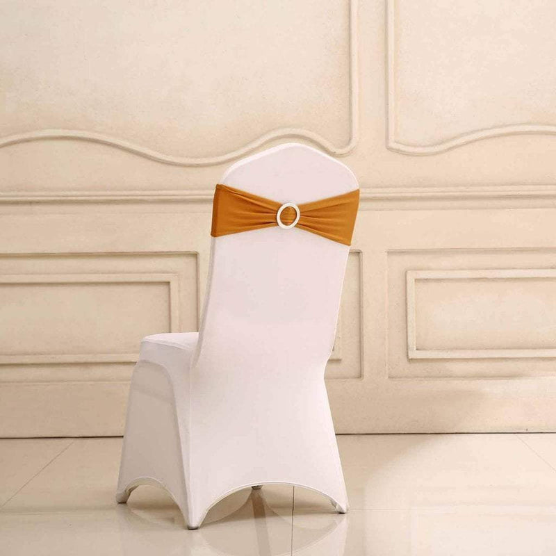 5 pcs Spandex Chair Sashes with Silver Round Buckle Brooches