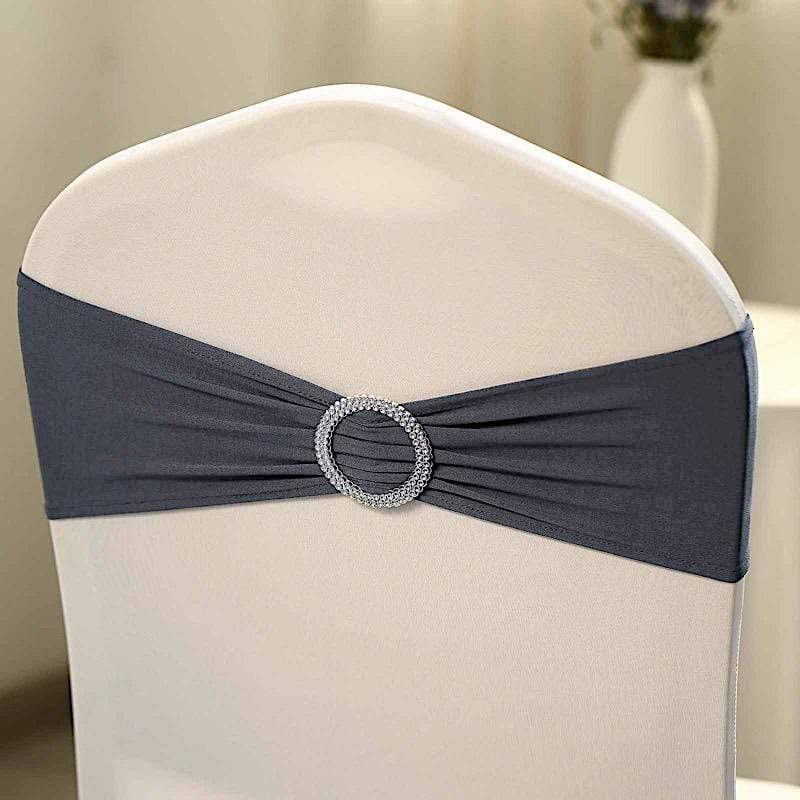 5 pcs Spandex Chair Sashes with Silver Round Buckle Brooches