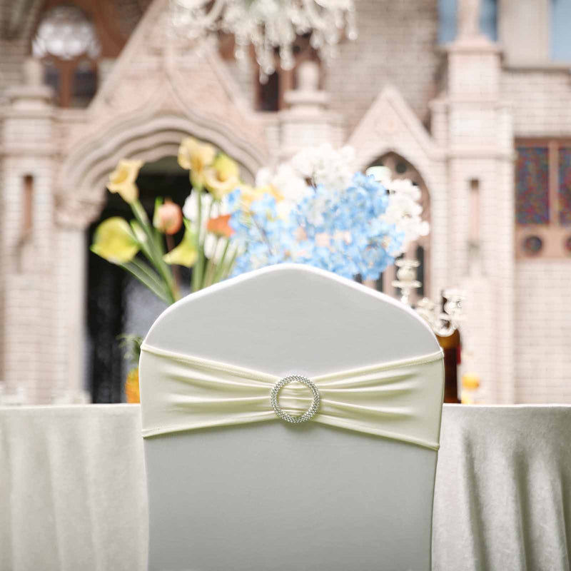 5 pcs Spandex Chair Sashes with Silver Round Buckle Brooches