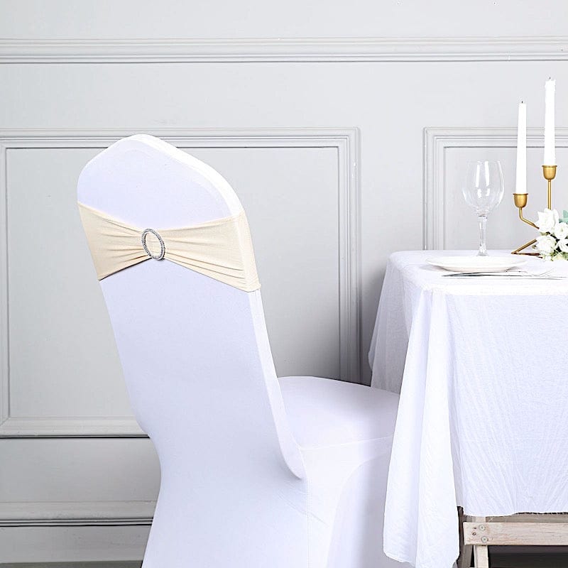 5 pcs Spandex Chair Sashes with Silver Round Buckle Brooches