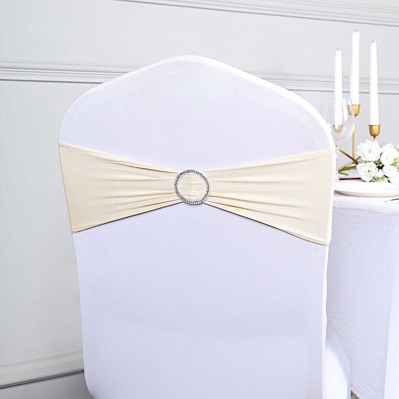 5 pcs Spandex Chair Sashes with Silver Round Buckle Brooches