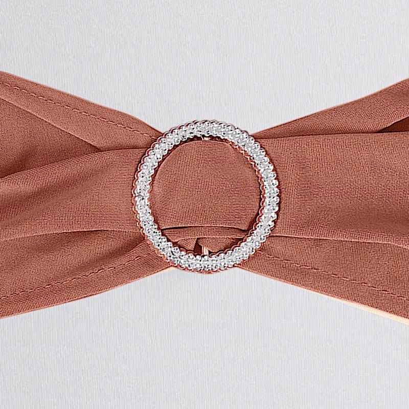5 pcs Spandex Chair Sashes with Silver Round Buckle Brooches