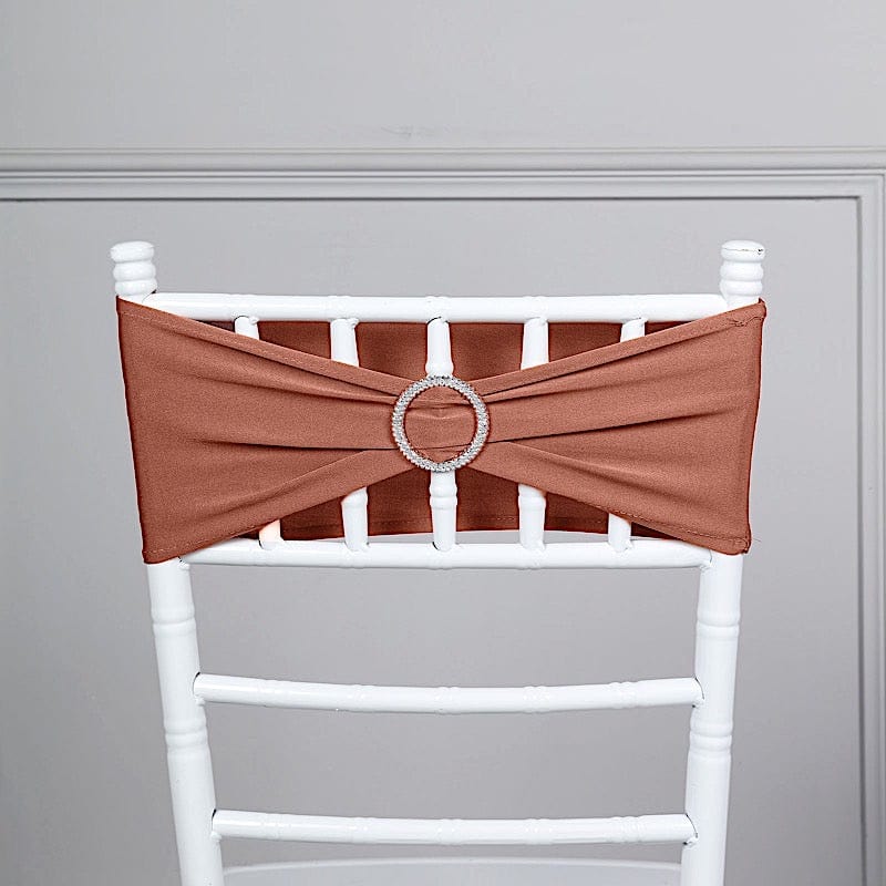 5 pcs Spandex Chair Sashes with Silver Round Buckle Brooches