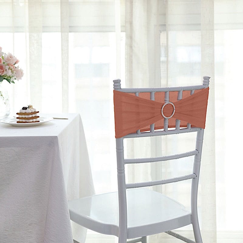 5 pcs Spandex Chair Sashes with Silver Round Buckle Brooches