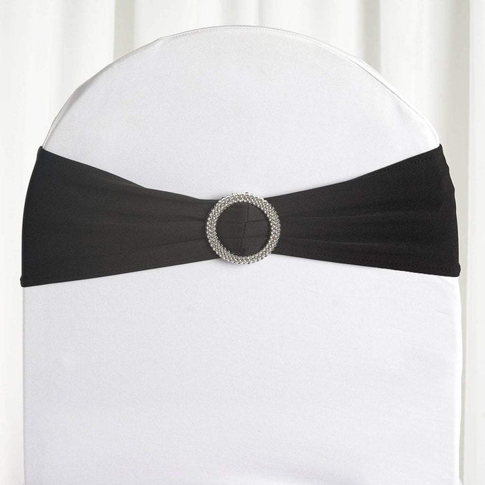 5 pcs Spandex Chair Sashes with Silver Round Buckle Brooches SASHP_SPX03_BLK