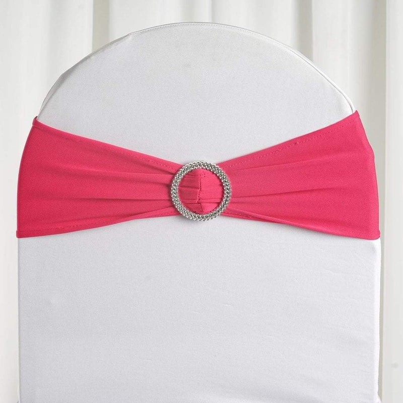 5 pcs Spandex Chair Sashes with Silver Round Buckle Brooches SASHP_SPX03_FUSH