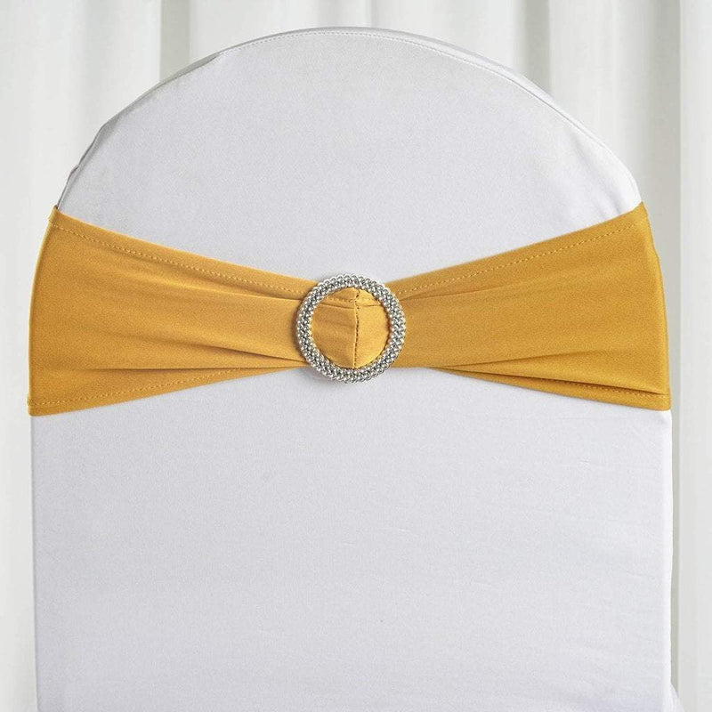 5 pcs Spandex Chair Sashes with Silver Round Buckle Brooches SASHP_SPX03_GOLD