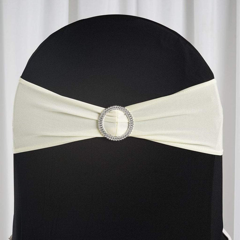 5 pcs Spandex Chair Sashes with Silver Round Buckle Brooches SASHP_SPX03_IVR