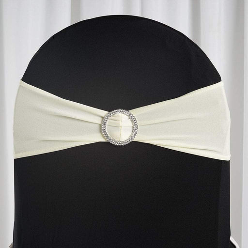5 pcs Spandex Chair Sashes with Silver Round Buckle Brooches SASHP_SPX03_IVR