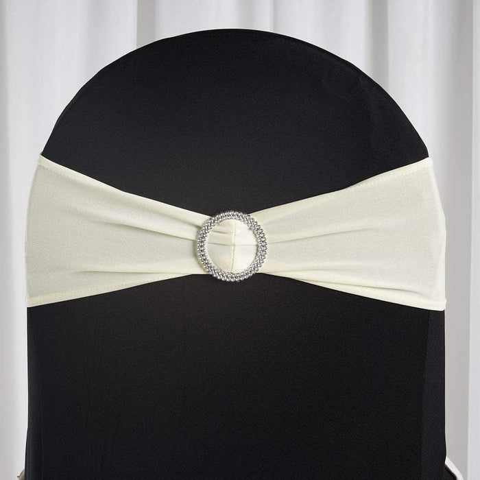 5 pcs Spandex Chair Sashes with Silver Round Buckle Brooches SASHP_SPX03_IVR