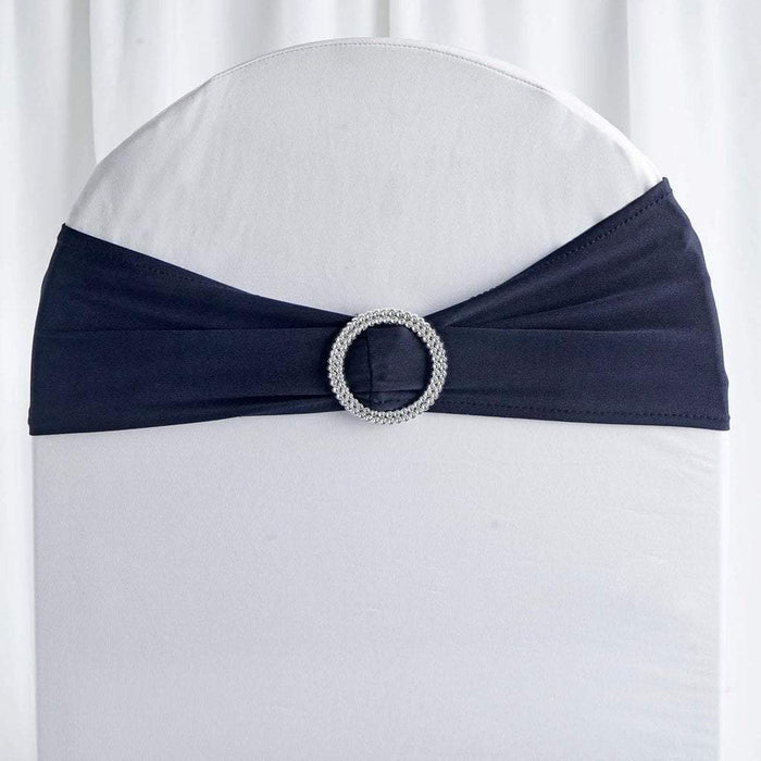 5 pcs Spandex Chair Sashes with Silver Round Buckle Brooches SASHP_SPX03_NAVY