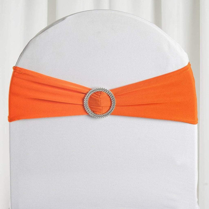 5 pcs Spandex Chair Sashes with Silver Round Buckle Brooches SASHP_SPX03_ORNG