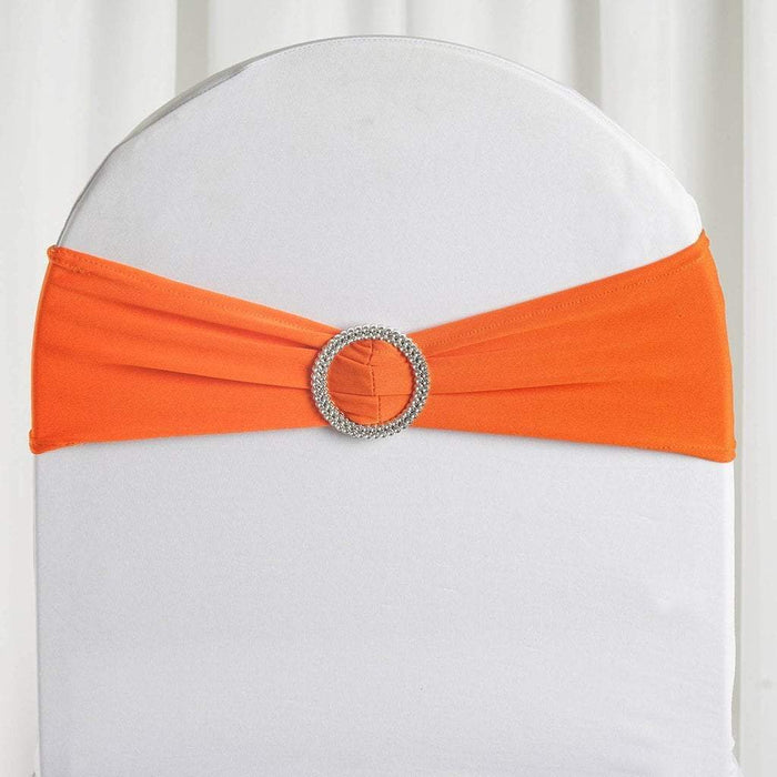 5 pcs Spandex Chair Sashes with Silver Round Buckle Brooches SASHP_SPX03_ORNG
