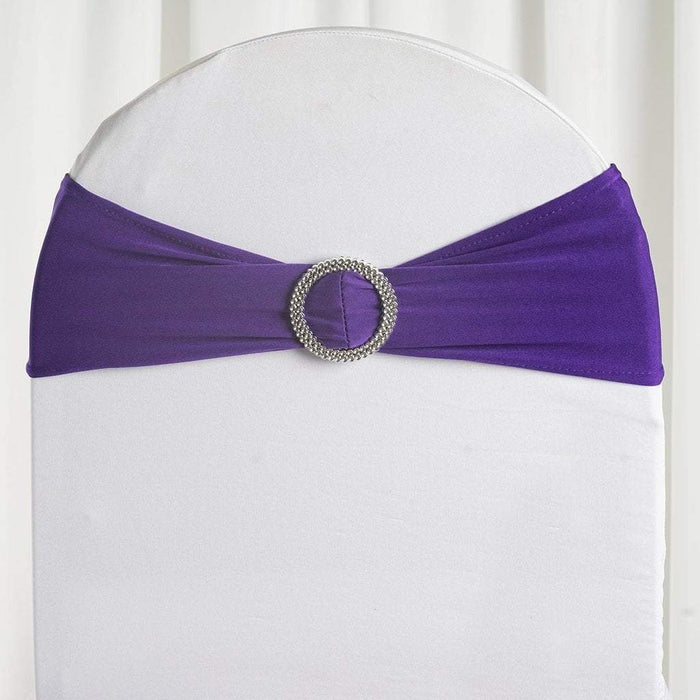 5 pcs Spandex Chair Sashes with Silver Round Buckle Brooches SASHP_SPX03_PURP