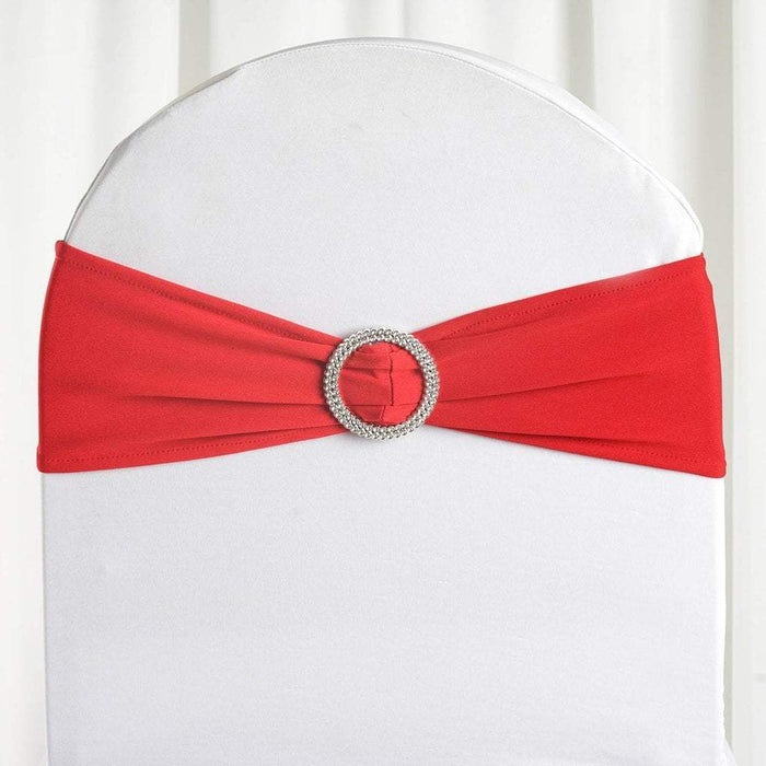 5 pcs Spandex Chair Sashes with Silver Round Buckle Brooches SASHP_SPX03_RED