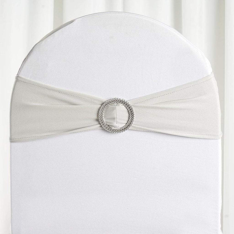 5 pcs Spandex Chair Sashes with Silver Round Buckle Brooches SASHP_SPX03_SILV