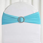 5 pcs Spandex Chair Sashes with Silver Round Buckle Brooches SASHP_SPX03_TURQ
