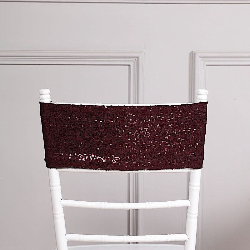 5 pcs Spandex Sequined Chair Sashes SASHP_SPX02_BURG