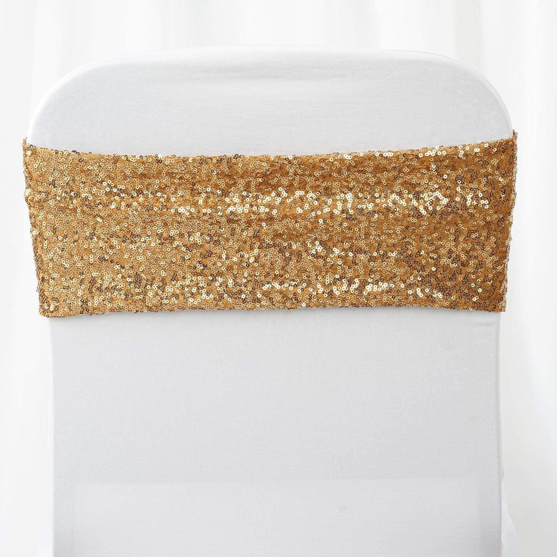 5 pcs Spandex Sequined Chair Sashes SASHP_SPX02_GOLD