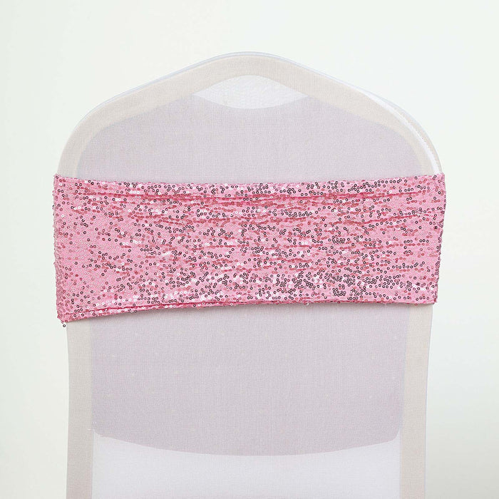 5 pcs Spandex Sequined Chair Sashes SASHP_SPX02_PINK