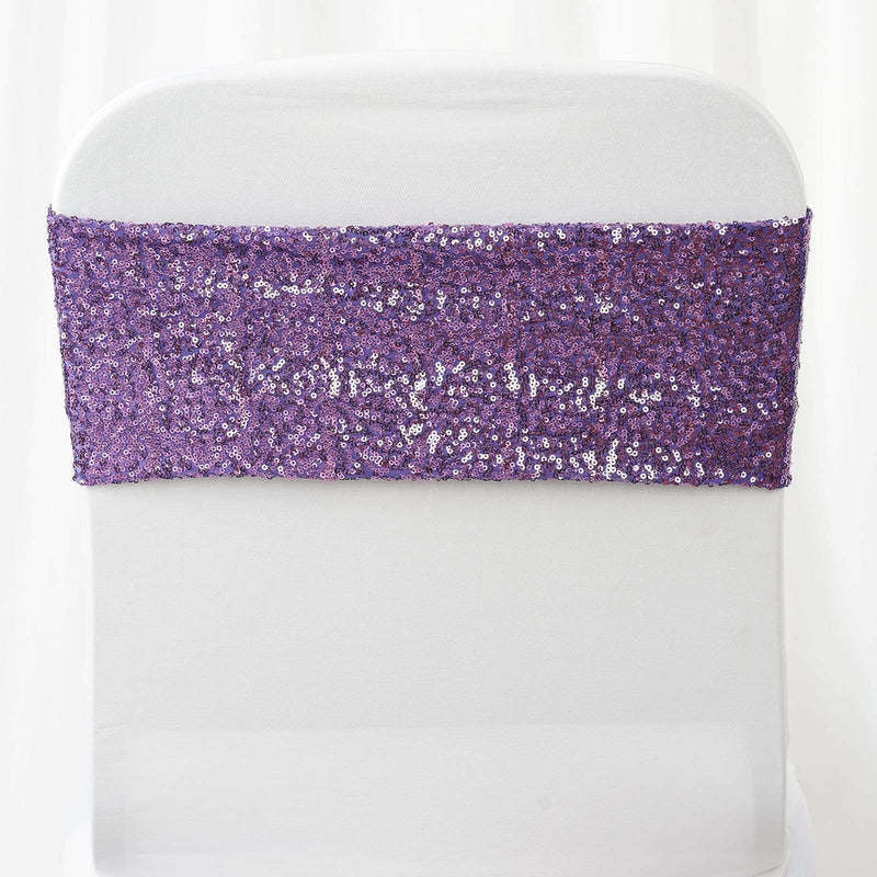 5 pcs Spandex Sequined Chair Sashes SASHP_SPX02_PURP