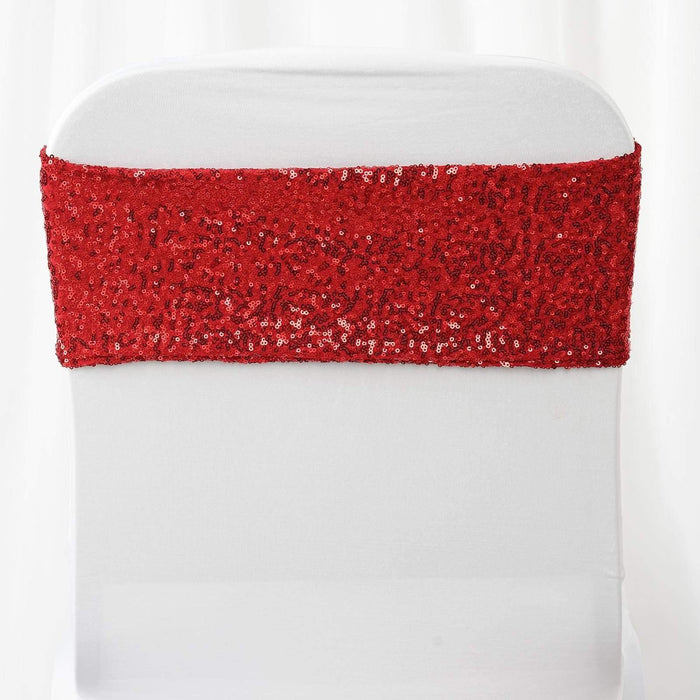 5 pcs Spandex Sequined Chair Sashes SASHP_SPX02_RED