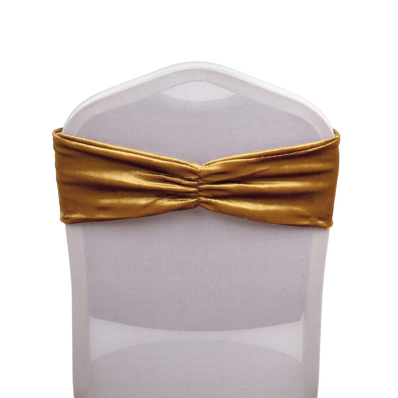 5 pcs Velvet Ruffled Stretchable Chair Sashes SASH_VEL_GOLD