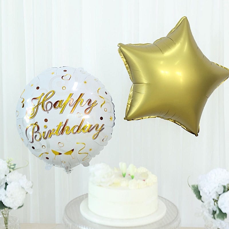 5 Round Beer Mug and Stars Happy Birthday Mylar Foil Balloons Set - White and Gold BLOON_KIT09_BDAY_GOLD