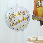5 Round Beer Mug and Stars Happy Birthday Mylar Foil Balloons Set - White and Gold BLOON_KIT09_BDAY_GOLD