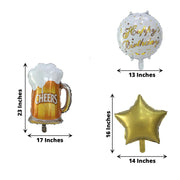 5 Round Beer Mug and Stars Happy Birthday Mylar Foil Balloons Set - White and Gold BLOON_KIT09_BDAY_GOLD