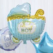5 Round Carriage and Stars Baby Shower Mylar Foil Balloons Set