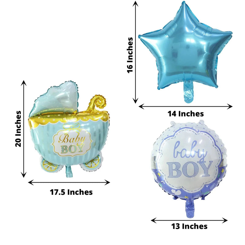 5 Round Carriage and Stars Baby Shower Mylar Foil Balloons Set