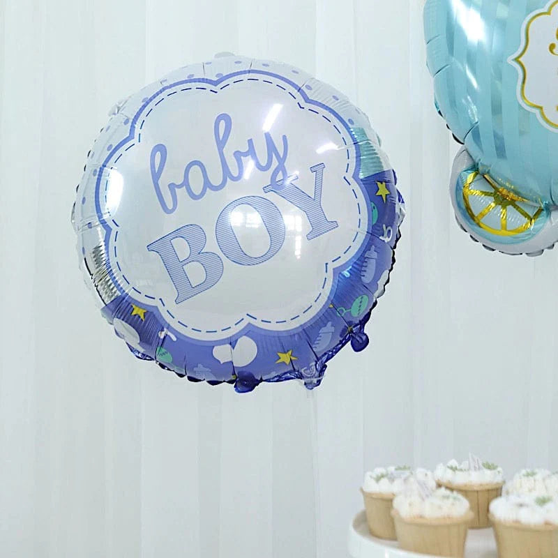 5 Round Carriage and Stars Baby Shower Mylar Foil Balloons Set