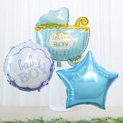 5 Round Carriage and Stars Baby Shower Mylar Foil Balloons Set
