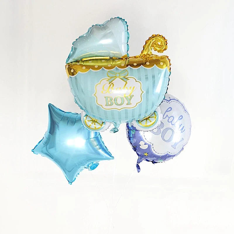 5 Round Carriage and Stars Baby Shower Mylar Foil Balloons Set
