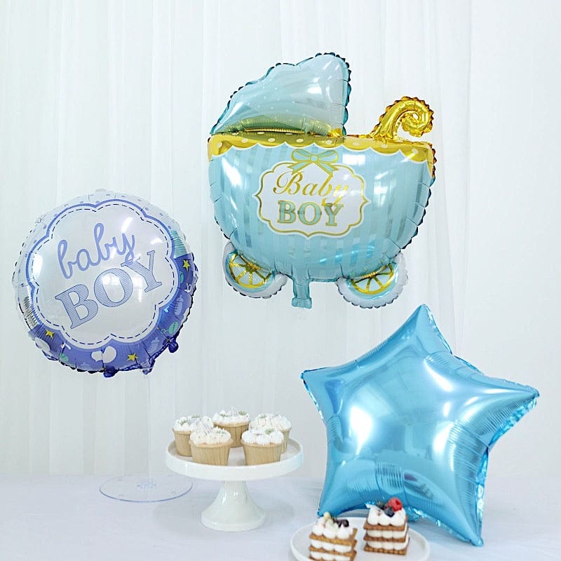 5 Round Carriage and Stars Baby Shower Mylar Foil Balloons Set
