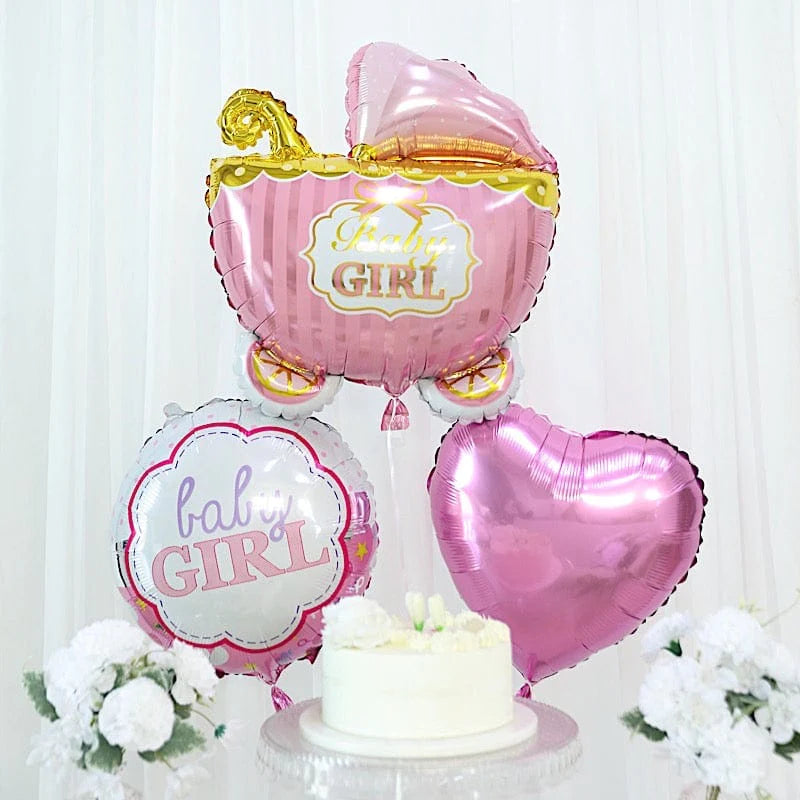 5 Round Carriage and Stars Baby Shower Mylar Foil Balloons Set
