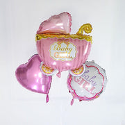 5 Round Carriage and Stars Baby Shower Mylar Foil Balloons Set
