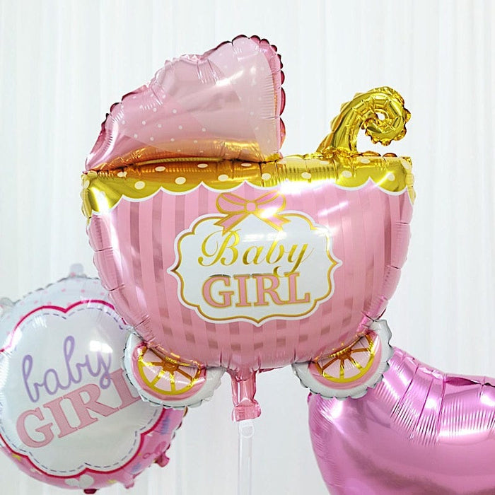5 Round Carriage and Stars Baby Shower Mylar Foil Balloons Set