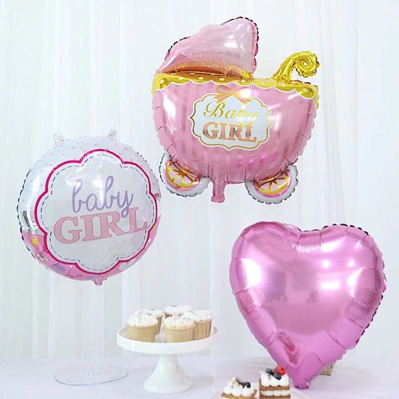 5 Round Carriage and Stars Baby Shower Mylar Foil Balloons Set