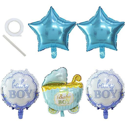 5 Round Carriage and Stars Baby Shower Mylar Foil Balloons Set BLOON_KIT10_BABY_BLUE