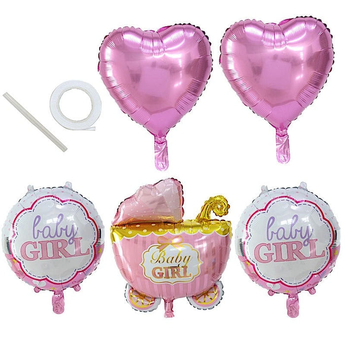 5 Round Carriage and Stars Baby Shower Mylar Foil Balloons Set BLOON_KIT10_BABY_PINK