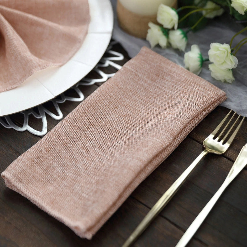 5 Rustic 19" x 19" Faux Burlap Dinner Table Napkins